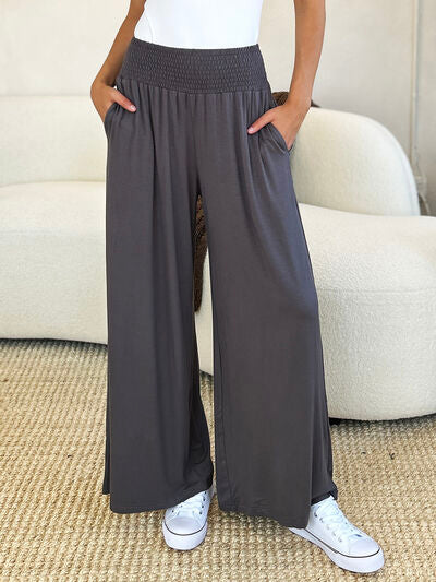 Basic Bae Full Size Smocked Wide Waistband Wide Leg Pants elegancydose