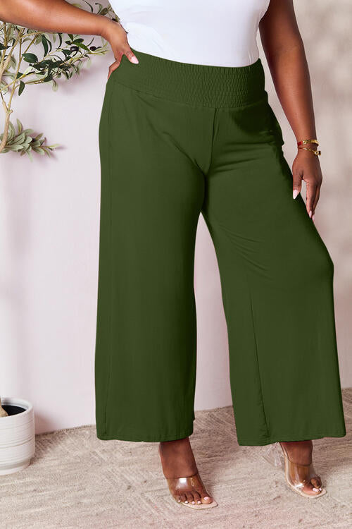 Basic Bae Full Size Smocked Wide Waistband Wide Leg Pants elegancydose