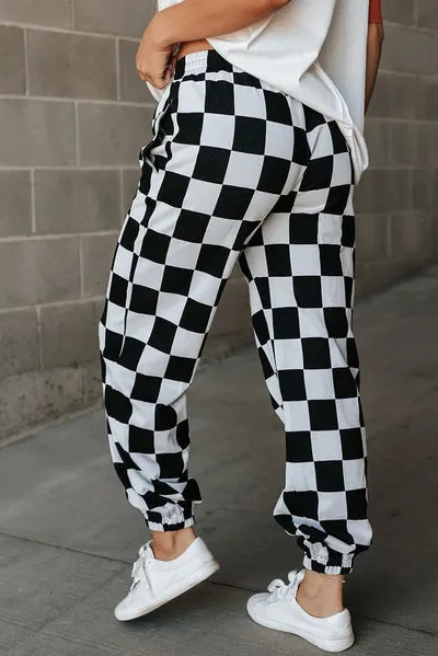 Checkered Elastic Waist Joggers elegancydose