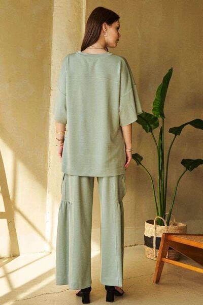 Davi & Dani Drawstring Ruched Detail Wide Leg Pants elegancydose