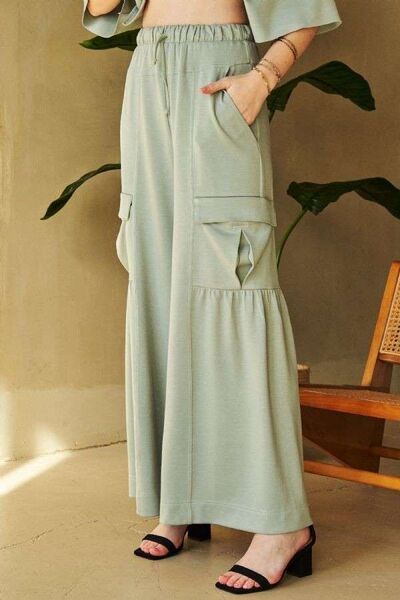 Davi & Dani Drawstring Ruched Detail Wide Leg Pants elegancydose