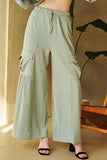 Davi & Dani Drawstring Ruched Detail Wide Leg Pants elegancydose