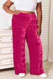 Double Take Full Size High Waist Tiered Shirring Velvet Wide Leg Pants elegancydose