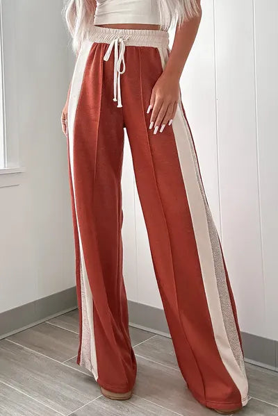 Drawstring Contrast Wide Leg Pants elegancydose