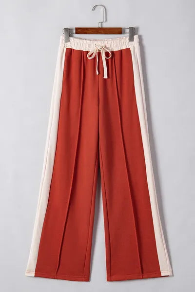 Drawstring Contrast Wide Leg Pants elegancydose