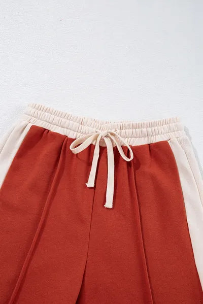 Drawstring Contrast Wide Leg Pants elegancydose