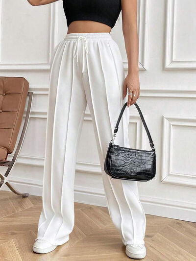 Drawstring Elastic Waist Pants with Pockets elegancydose