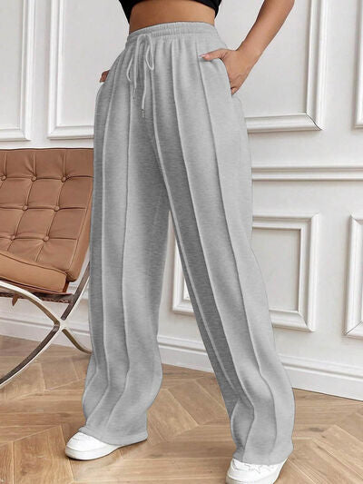Drawstring Elastic Waist Pants with Pockets elegancydose