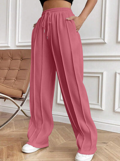 Drawstring Elastic Waist Pants with Pockets elegancydose