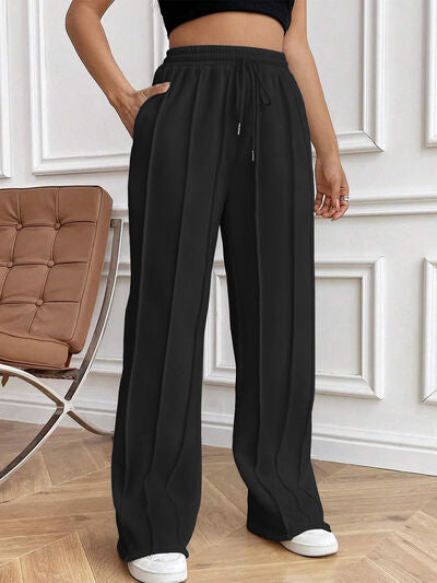 Drawstring Elastic Waist Pants with Pockets elegancydose