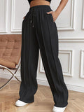 Drawstring Elastic Waist Pants with Pockets elegancydose