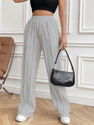 Drawstring Elastic Waist Pants with Pockets elegancydose