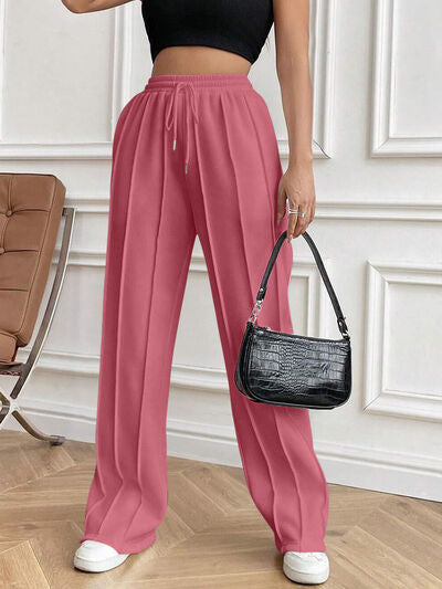 Drawstring Elastic Waist Pants with Pockets elegancydose