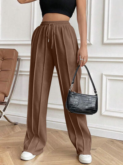 Drawstring Elastic Waist Pants with Pockets elegancydose