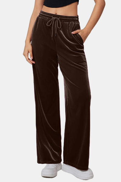 Drawstring Elastic Waist Straight Leg Pants elegancydose