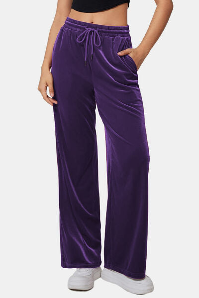 Drawstring Elastic Waist Straight Leg Pants elegancydose