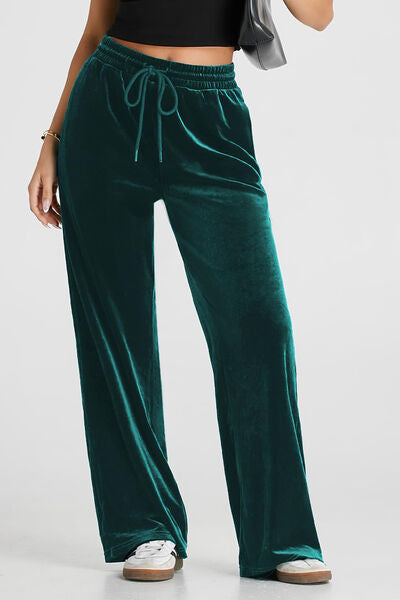 Drawstring Elastic Waist Straight Leg Pants elegancydose