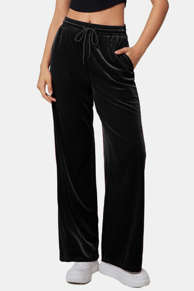 Drawstring Elastic Waist Straight Leg Pants elegancydose
