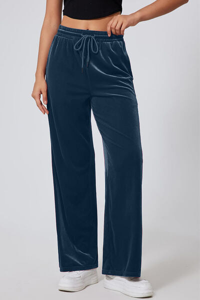 Drawstring Elastic Waist Straight Leg Pants elegancydose