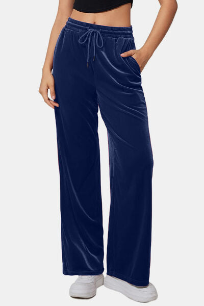 Drawstring Elastic Waist Straight Leg Pants elegancydose
