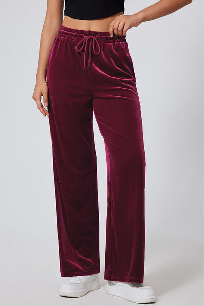 Drawstring Elastic Waist Straight Leg Pants elegancydose