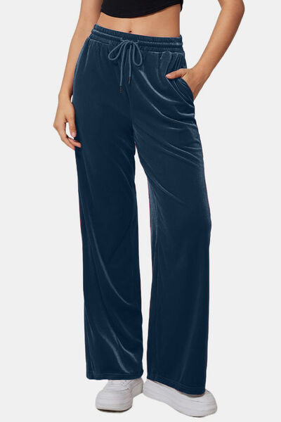 Drawstring Elastic Waist Straight Leg Pants elegancydose