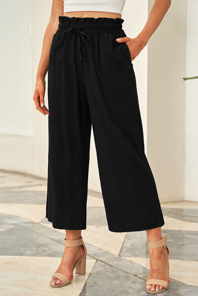 Drawstring Paperbag Waist Wide Leg Pants elegancydose