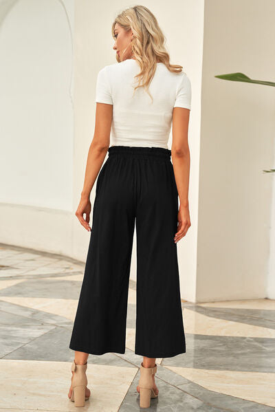 Drawstring Paperbag Waist Wide Leg Pants elegancydose