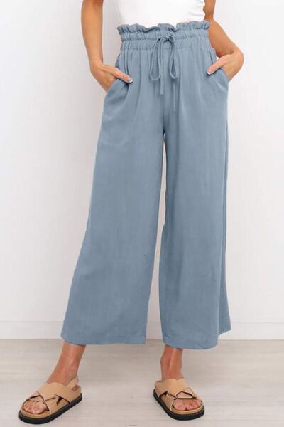 Drawstring Paperbag Waist Wide Leg Pants elegancydose