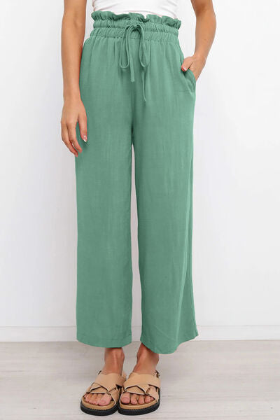 Drawstring Paperbag Waist Wide Leg Pants elegancydose