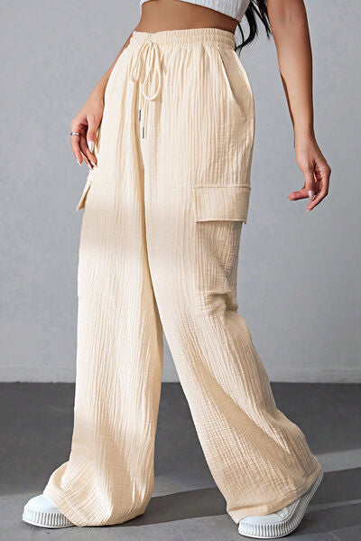 Drawstring Pocketed Wide Leg Pants elegancydose