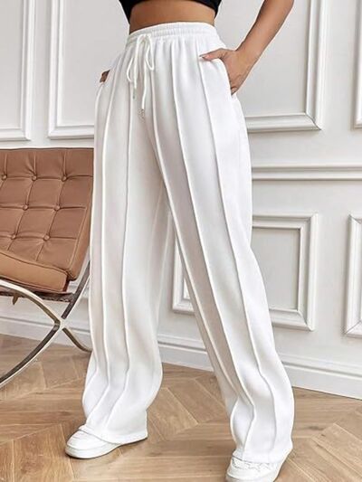 Drawstring Wide Leg Pants with Pockets elegancydose