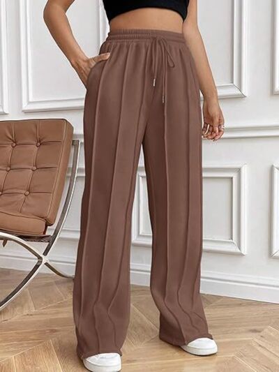 Drawstring Wide Leg Pants with Pockets elegancydose