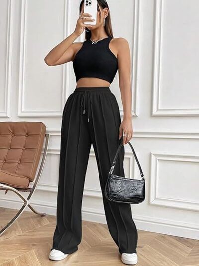 Drawstring Wide Leg Pants with Pockets elegancydose