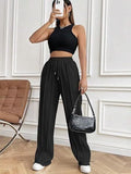 Drawstring Wide Leg Pants with Pockets elegancydose