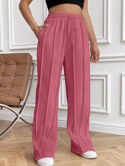 Drawstring Wide Leg Pants with Pockets elegancydose