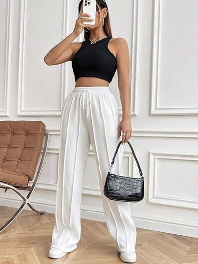 Drawstring Wide Leg Pants with Pockets elegancydose