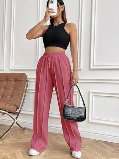 Drawstring Wide Leg Pants with Pockets elegancydose