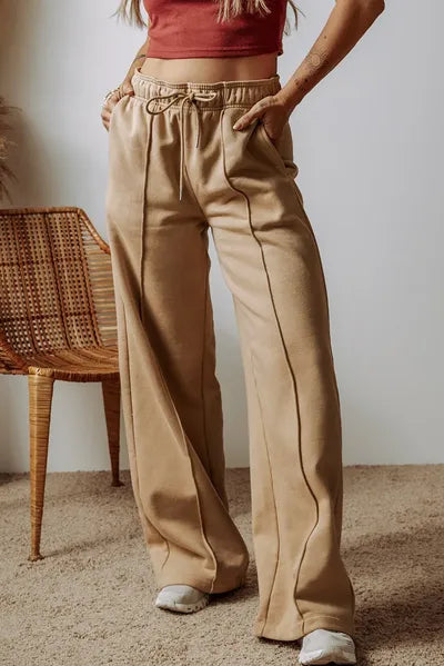 Drawstring Wide Leg Pants with Pockets elegancydose