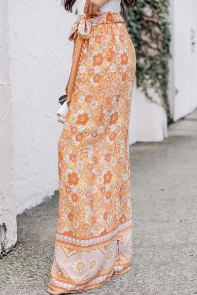 Floral Tie Front Wide Leg Pants elegancydose
