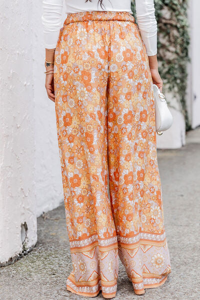 Floral Tie Front Wide Leg Pants elegancydose