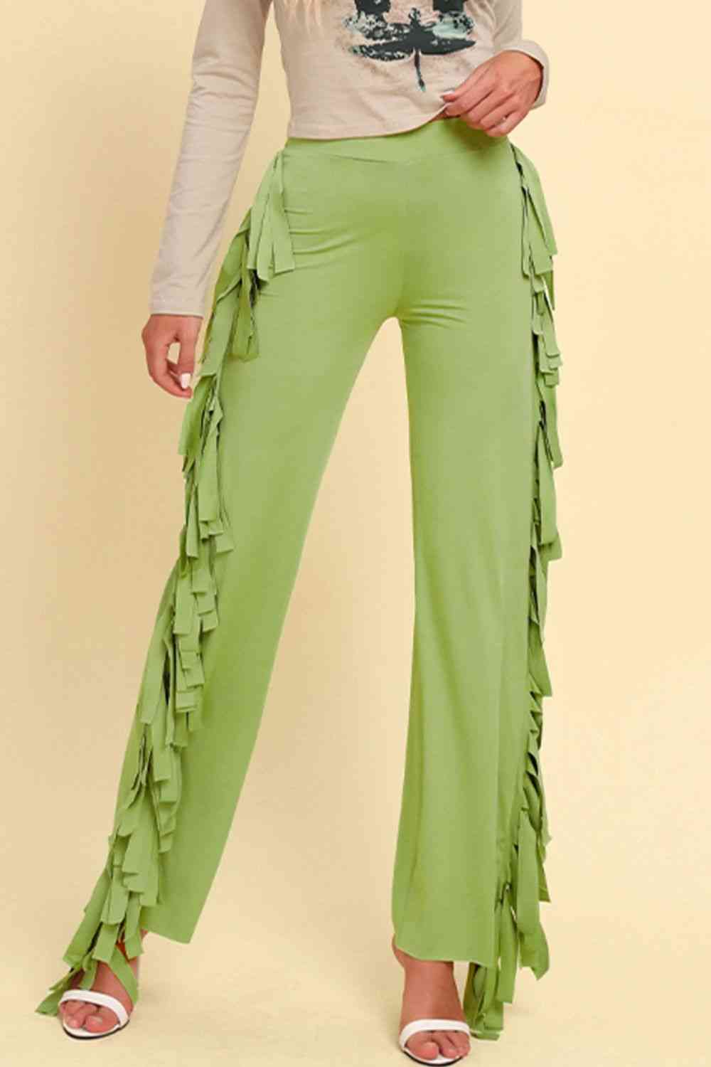 Fringe Trim Wide Leg Pants elegancydose