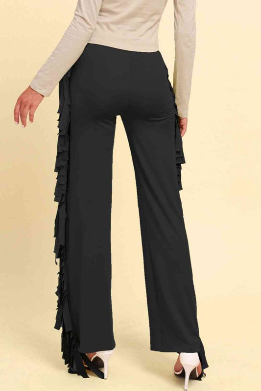 Fringe Trim Wide Leg Pants elegancydose
