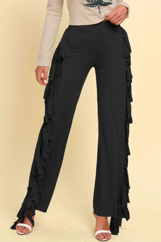 Fringe Trim Wide Leg Pants elegancydose