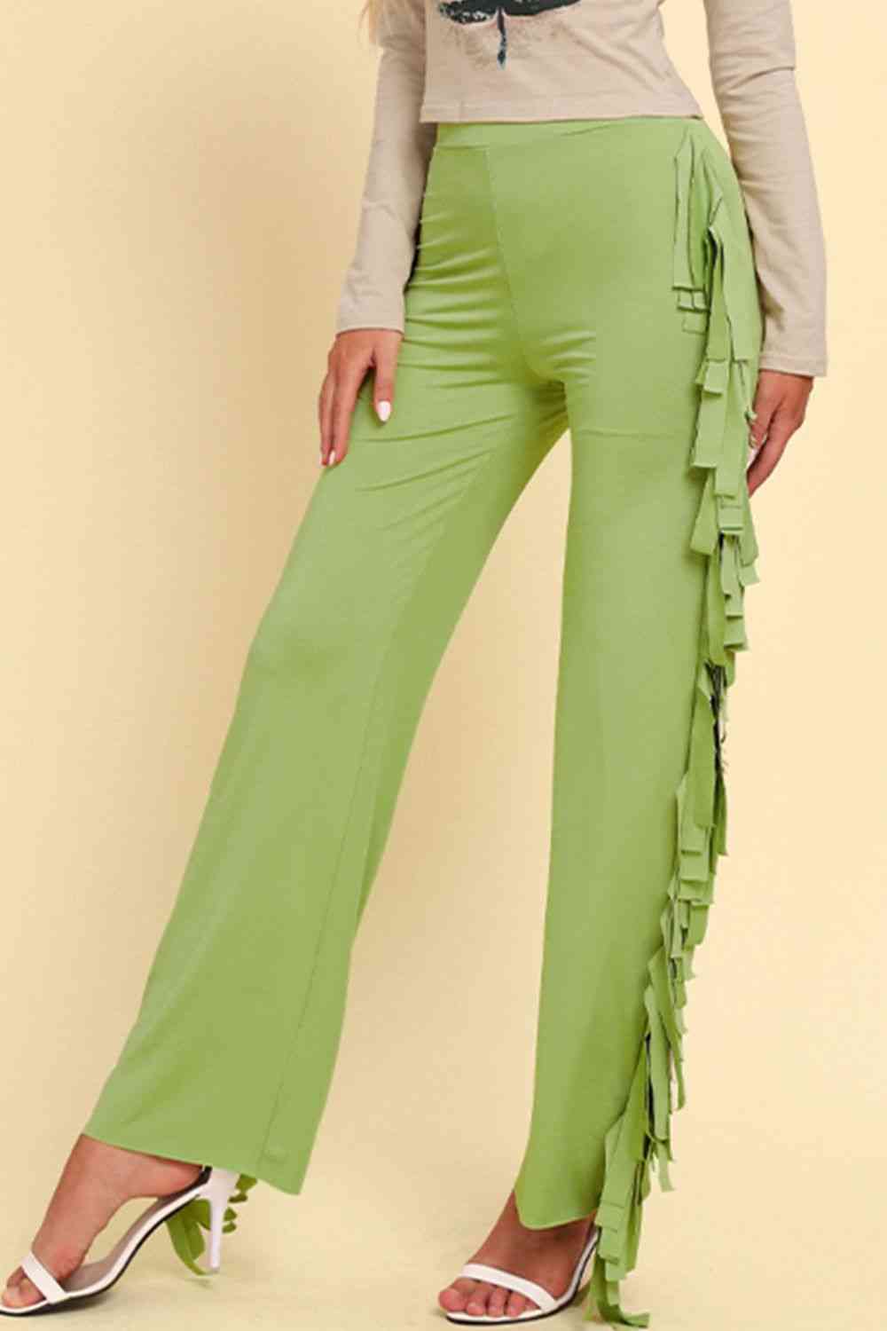 Fringe Trim Wide Leg Pants elegancydose