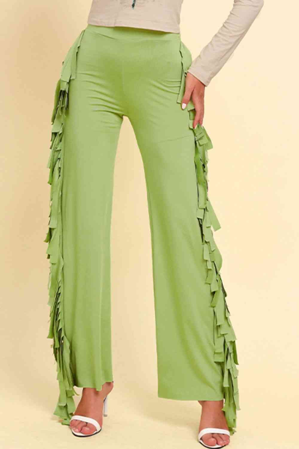 Fringe Trim Wide Leg Pants elegancydose