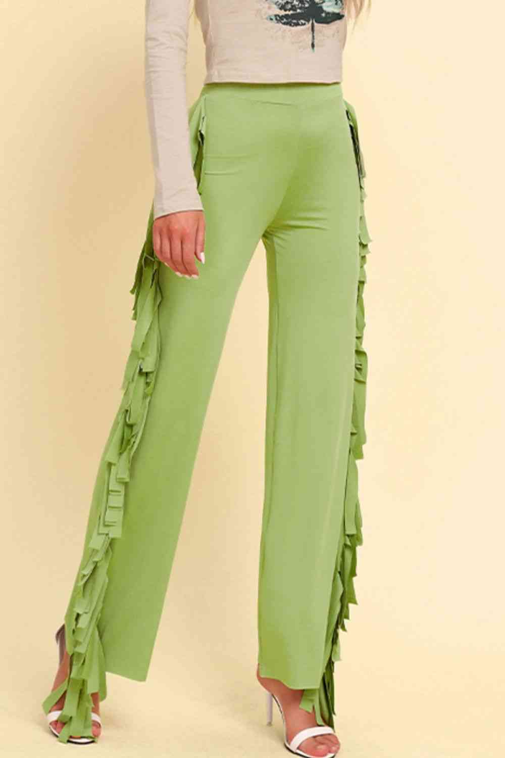 Fringe Trim Wide Leg Pants elegancydose