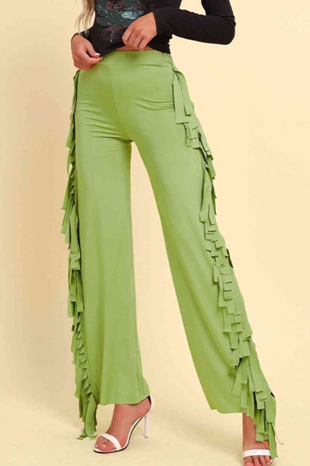 Fringe Trim Wide Leg Pants elegancydose