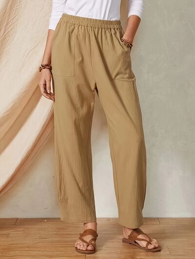 Full Size Elastic Waist Pants with Pockets elegancydose