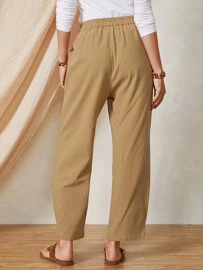 Full Size Elastic Waist Pants with Pockets elegancydose